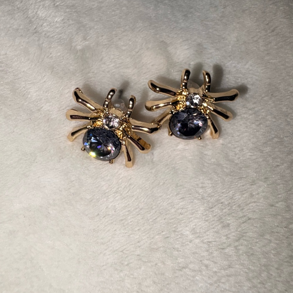 Gold and Black Spider Earrings